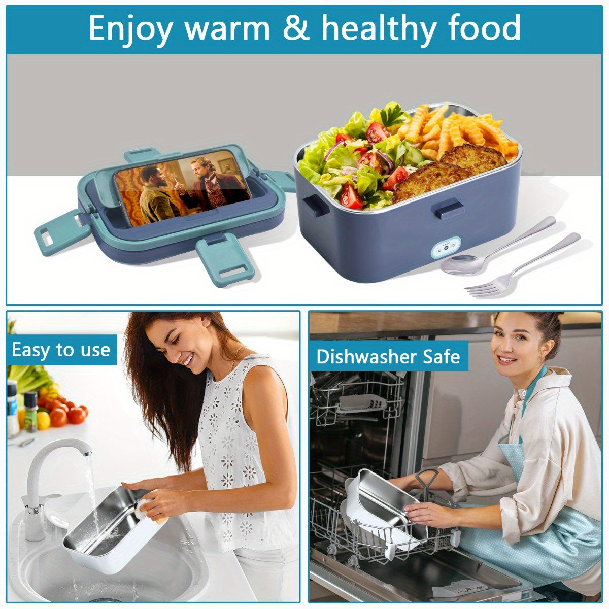 Portable Electric Lunch Box - 1.8L Food Warmer for Car/Truck/Home