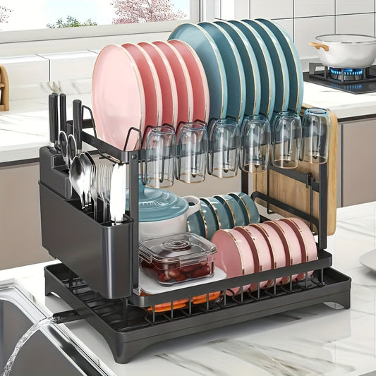 2-Tier Metal Dish Rack with Drainboard